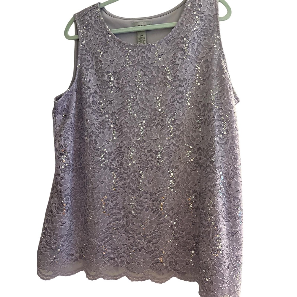 Catherines Plus Beaded Sparkle Purple Lace Sequin‎ Tank Top Women 20W